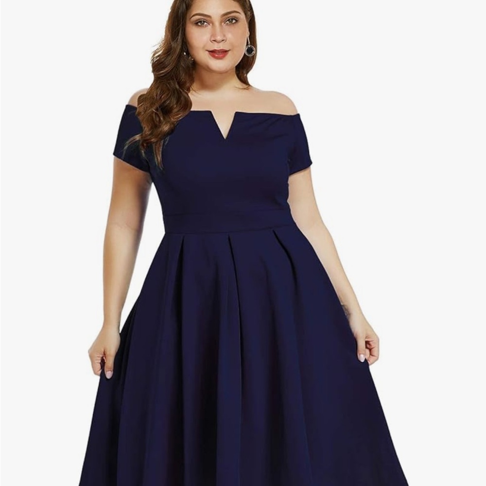 Elegant Navy Blue Off-Shoulder Dress